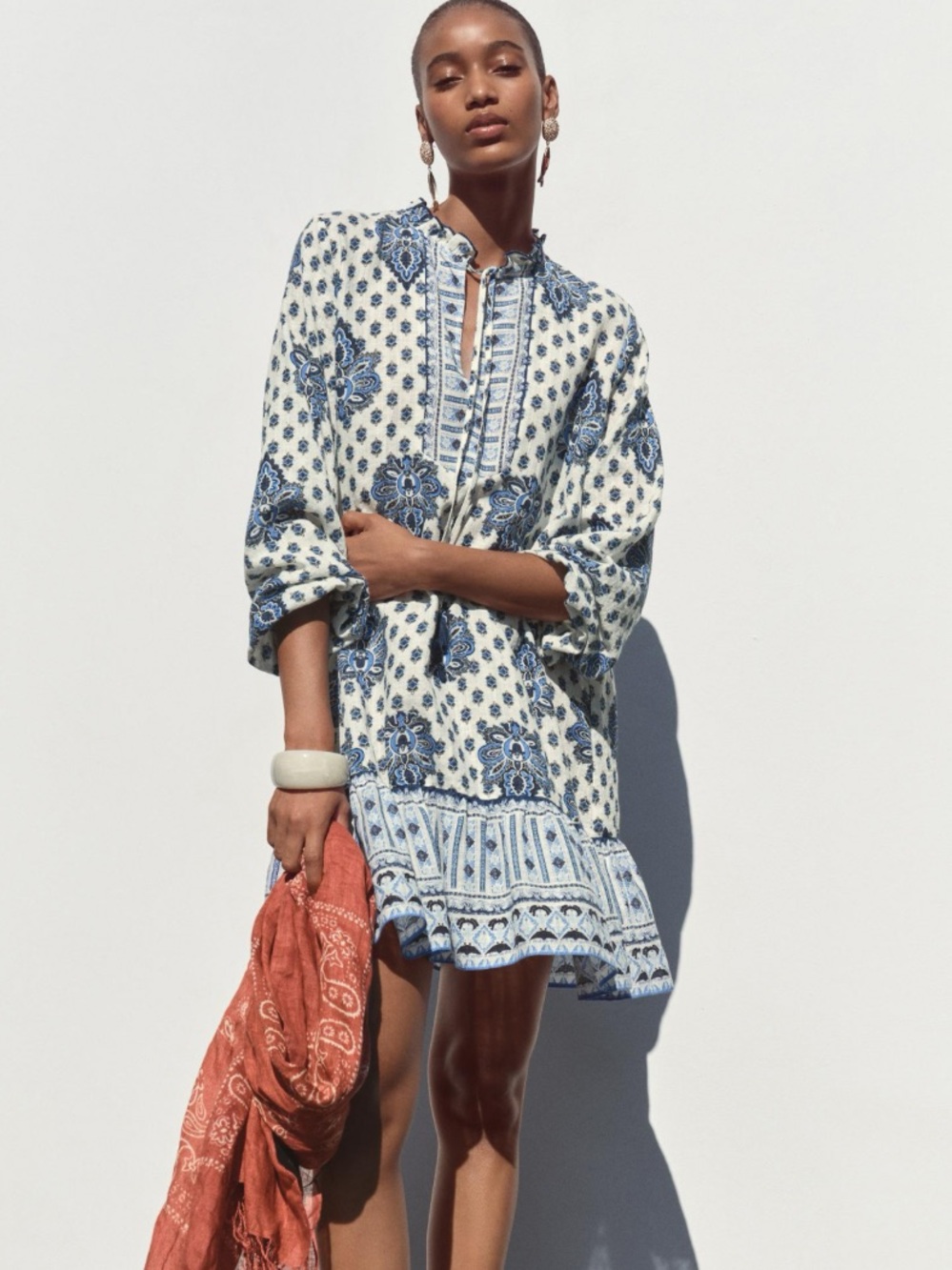Zara Blue White Paisley Print Tunic Mini Dress XL NWT 5029/105